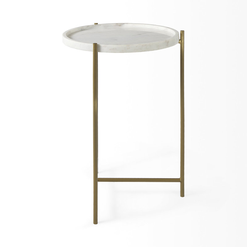 Fishponds Marble Tray Top End Table, White, Gold