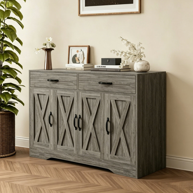 Armoire de rangement à deux tiroirs avec buffet et îlot de cuisine de 47,2 po Bundrage, Gris