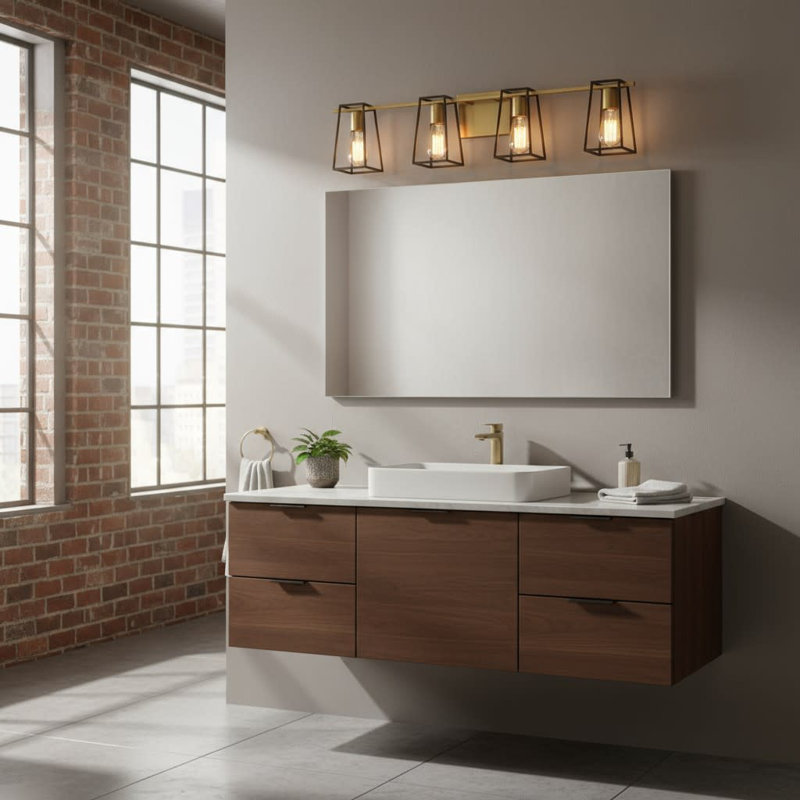 4-Light Open Cage Bath Vanity Fixture, Oil Rubbed Bronze/Heritage Brass