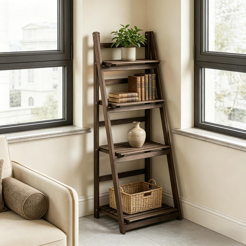 Étagère de rangement en bois massif à 4 niveaux Vintage