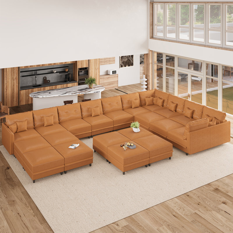 Zendajas Upholstered U-Shaped Sectional Reversible, Brown Faux Leather