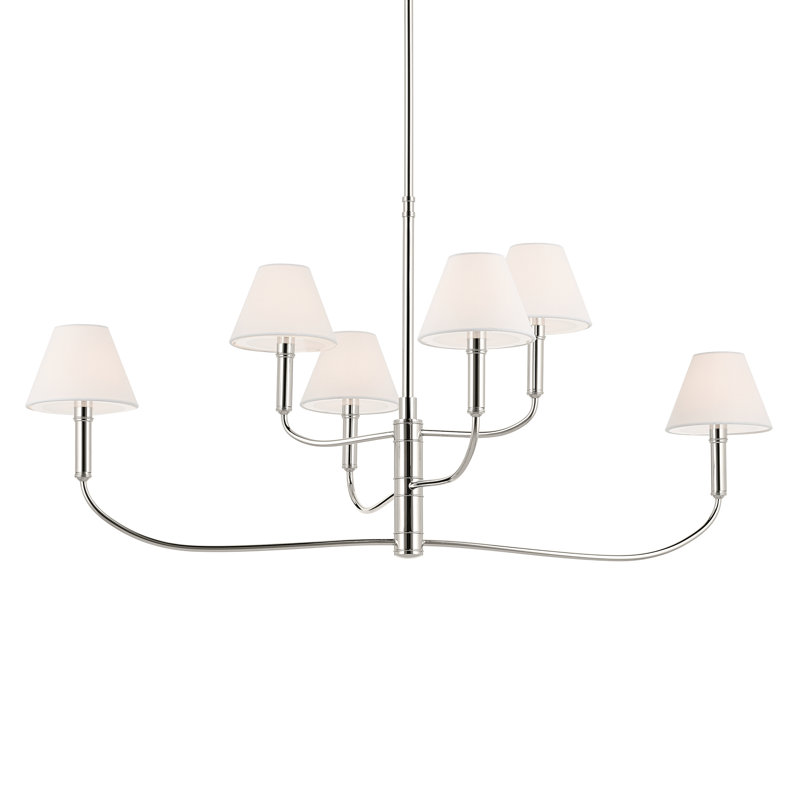  6-Light Classic Shaded Arm Chandelier, 19.5" H x 6" W x 41" D, Polished Nickel