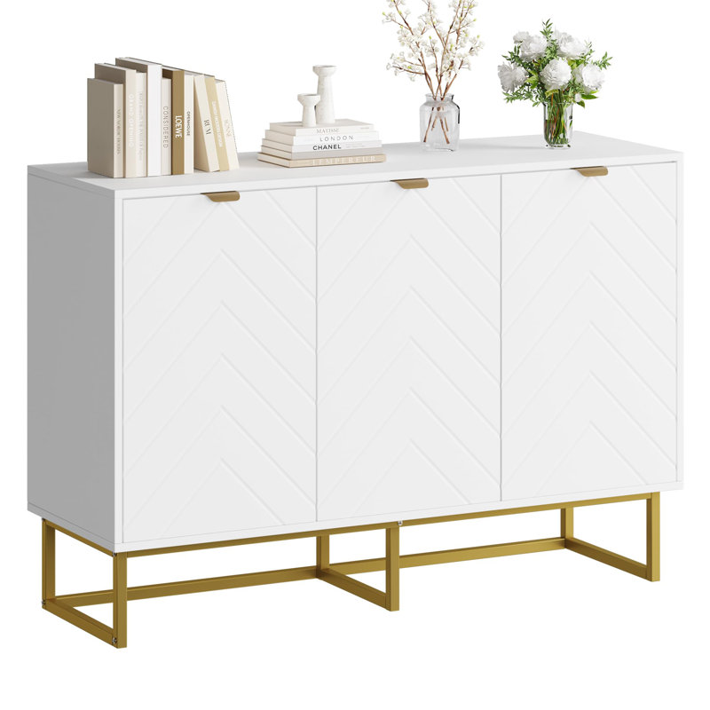 Modern Sideboard Buffet Cabinet with Storage, Wood Storage Cabinet with Adjustable Shelf, Console Table with Doors, 47.2inch