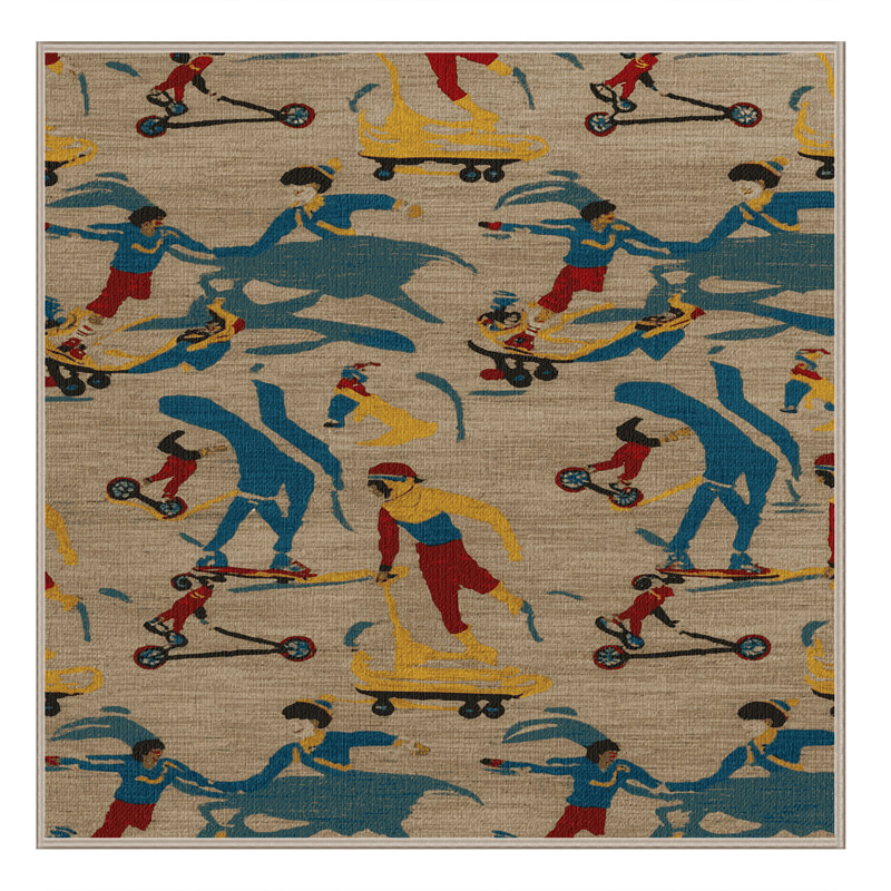 Washable Inline Skating Sports Area Rug, Square 3' x 3'