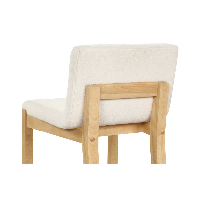 Cream Boucle Upholstered Counter Stools with Warm Pine Legs, Set of 4