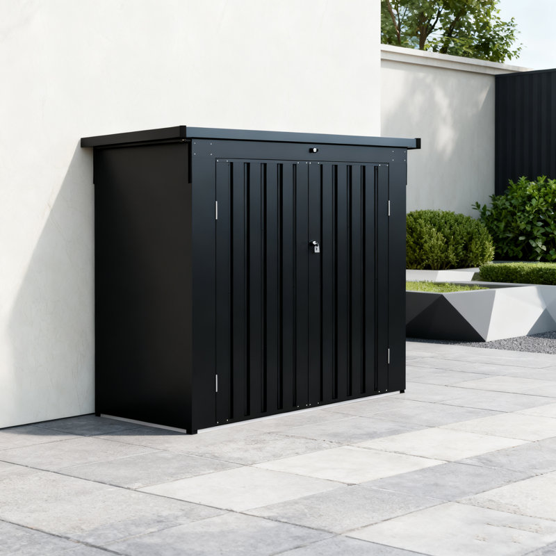La poubelle en métal pour l'extérieur peut contenir 2 poubelles avec porte verrouillable et toit incliné pour la protection contre les intempéries.