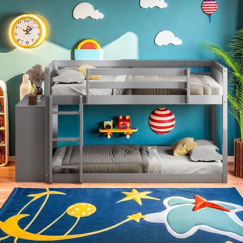 Julye Kids Bunk Bed with Drawers, Full, Gray