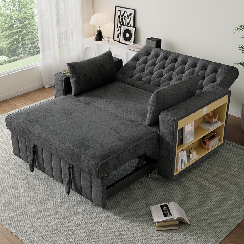 Jaxenor 2 Seater Sofa Bed, Pull Out Sofa Bed with Storage, Chenille Sleeper Sofa with USB Charging Port, Folding Double Sofa Bed for Living Room, Bedroom and Guest Room