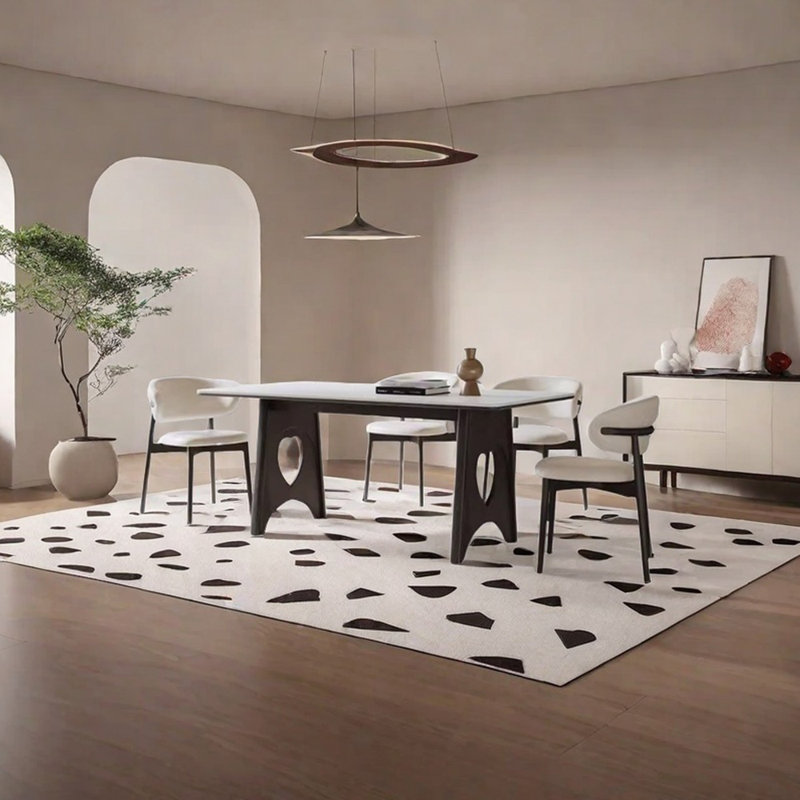 White sintered stone solid wood dining table, 29.53"H x 55.12"L x 31.5"W