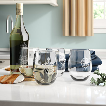 Shop Coastal Stemless Wine Glasses Set of 4 For Your Coastal Home, Coastal  & Nautical Bar Carts & Accessories For Your Dining Room or Kitchen