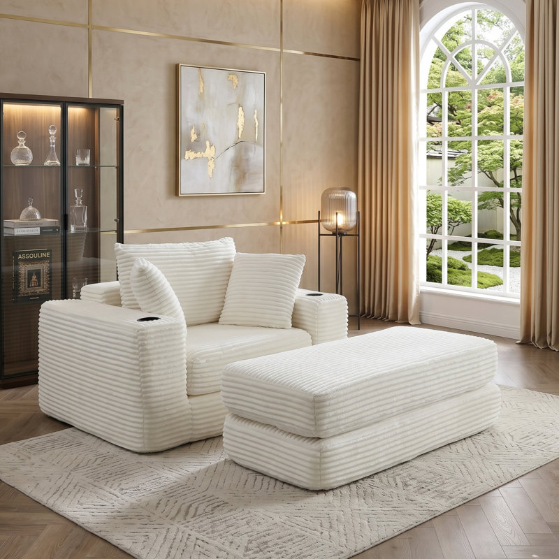 Fauteuil convertible surdimensionné en velours côtelé de 52,4 po de largeur, Beige