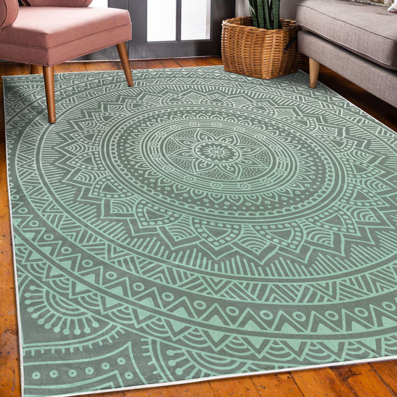 Tapis bleu sarcelle pâle, Rectangle 5 pi 2 po x 7 pi 6 po