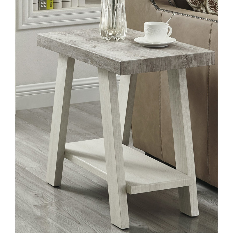 Table d'appoint en bois de 14 pouces de large en gris vieilli et beige à palette de couleurs de 1,77 pouce d'épaisseur