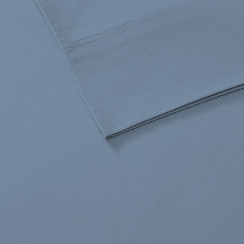 Full Blue Cotton Percale Fitted Sheet Set