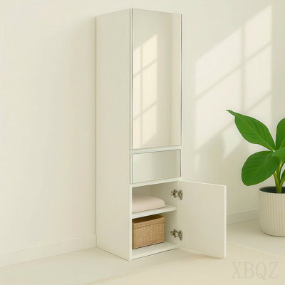 Système d'organisation modulaire en bois avec miroir en blanc