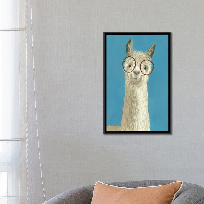«Llama Specs III», art sur toile, H 26 po x l 18 po x P 1,5 po, Toile encadrée noire, Pas de tapis