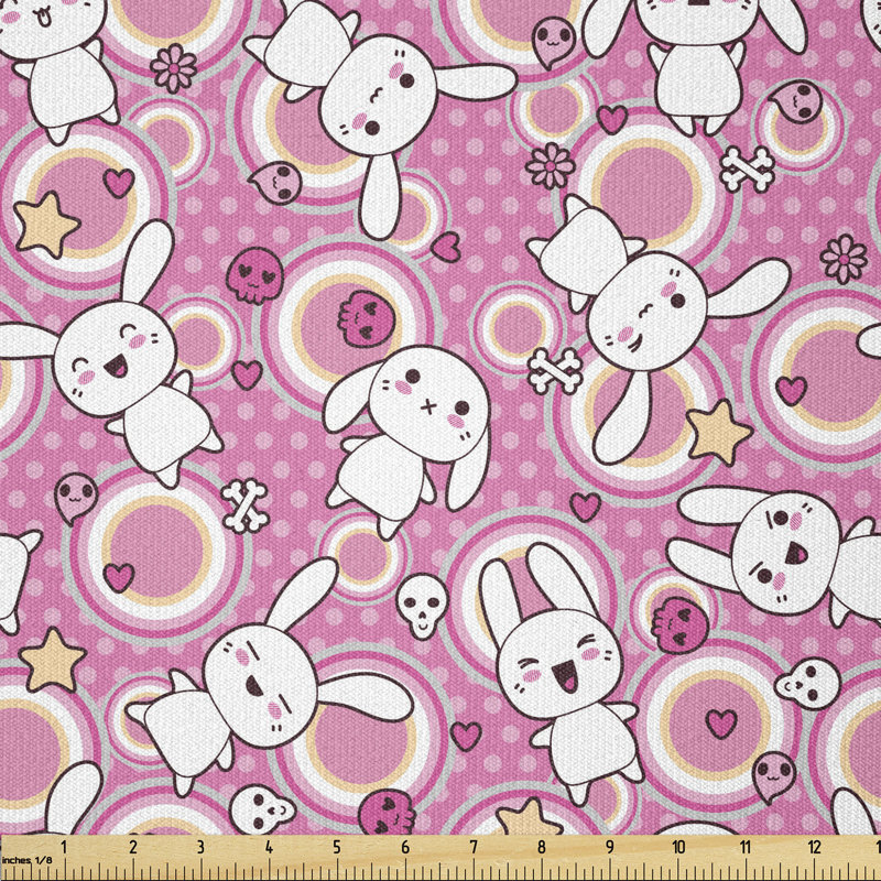 Chyrstal Funny Kawaii Illustration Rabbits Funky Animals Bunnies Humor Multi-Purpose Fabric