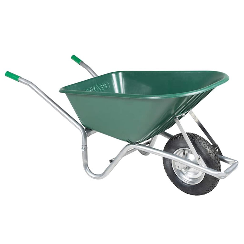 vidaXL Wheelbarrow 90 L 150 kg Galvanised Steel and Plastic, Silver/Green