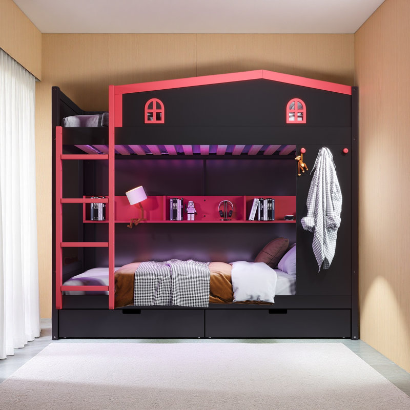 Grand lit superposé sur grand lit, lits superposés en bois massif avec crochets, aucun sommier nécessaire