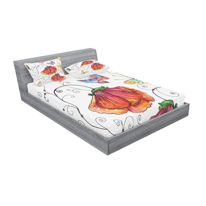 Ensemble de draps en microfibre Swirled Branch Hearts Butterflies, Ensemble de draps pour lit double avec un drap-hou