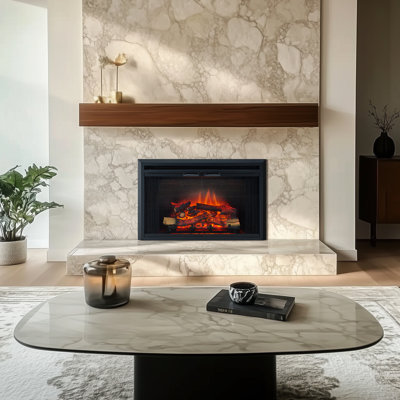 Puraflame Breena Electric Fireplace Insert with Fire Crackling Sound Glass Door and Mesh Screen, 750/1500W, Black, 33 1/16 Inches Wide, 21 Inches High, 33 1/16 W X 21 H X 7 51/64 D