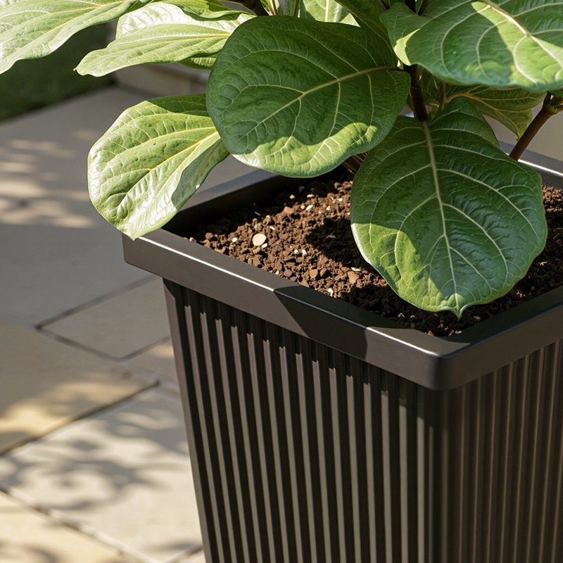 Ensemble de 2 grandes jardinières d'extérieur, pot de fleurs carré, H 24 po x l 11 po x P 11 po, Noir