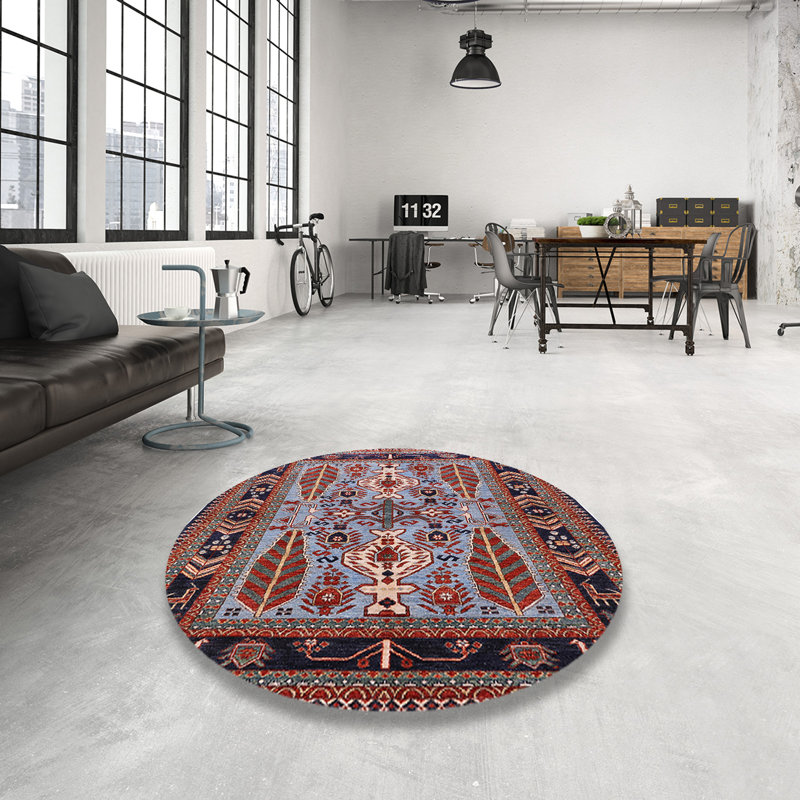 Tapis rouge / bleu Southwestern, Rond 5 pi