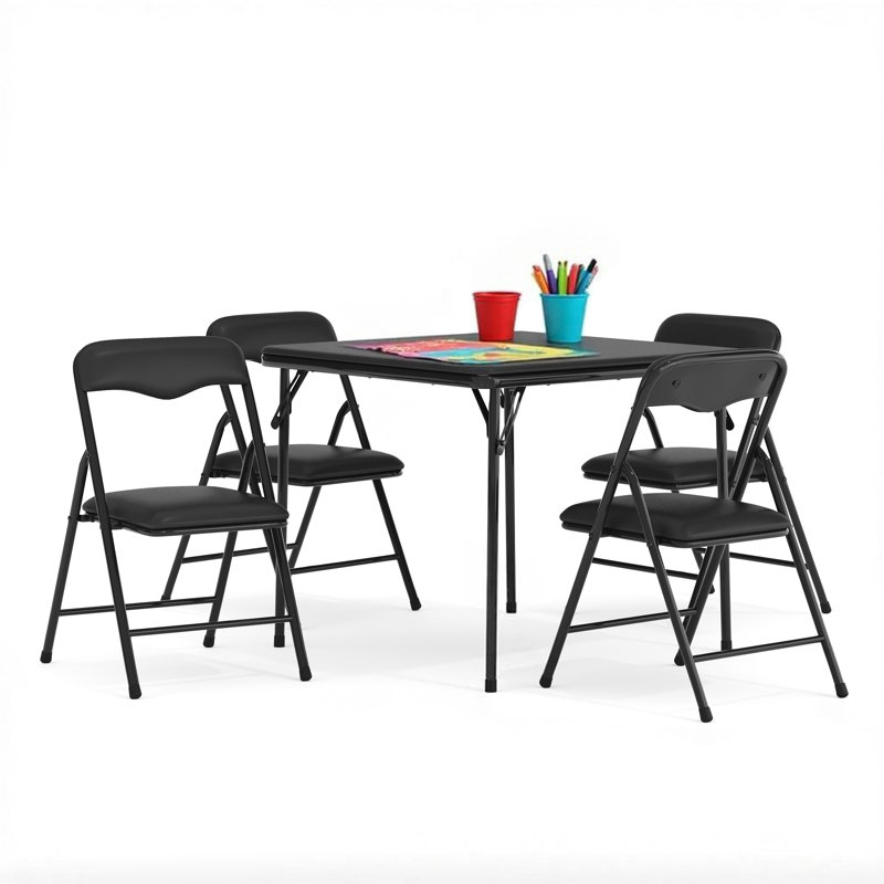 Kids Colorful 5 Piece Folding Table and Chair Set, Black