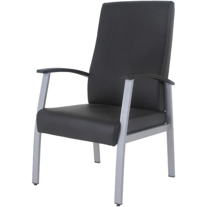 Lorell Mid-Back Healthcare Guest Chair - Vinyl Seat - Vinyl Back - Powder Coated Silver Steel Frame - Mid Back - Four-legged Base - Black - Armrest - 1 Each