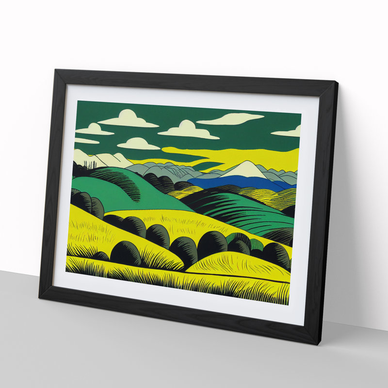 Pop Meadow Landscape Vol.4 Abstract 1 Piece Single Picture Frame Wall Art, 34cm H x 46cm W x 2cm D, Black
