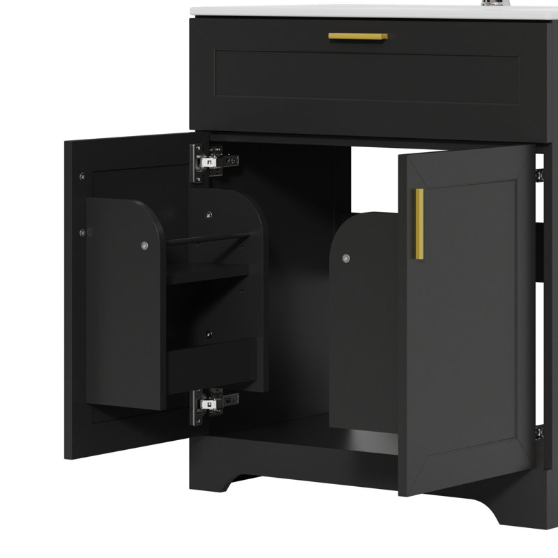 Frausto 24 Inch Bathroom Vanity With Ceramic Sink, Bathroom Sink And Cabinet Combo Set, Wood Vanity With Hidden Storage,  Painted Surface