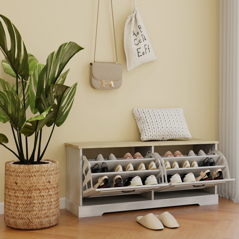 Banc de rangement pour chaussures avec 2 tiroirs rabattables