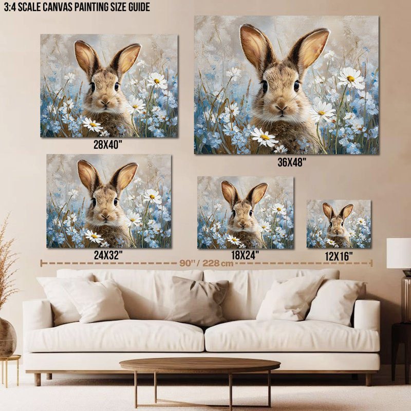 Art mural de lapin de Pâques GUTTATY, décoration murale de photos de lapin de Pâques au printemps, décoration murale de fleurs de lapin et de printemps, impressions de Pâques pour le salon, la chambre à coucher, la chambre d'enfant, la chambre de bébé prête à être suspendue 24 po x 36 po