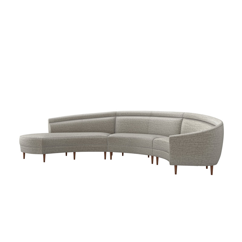 Capri Upholstered Curved Sectional, Left Hand Facing, Light Gray, Drift Chenille