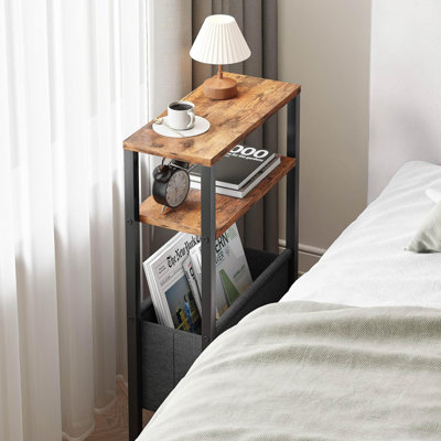Narrow Side Table, Slim End Table with Magazine Rack, Bedside Table for Small Spaces