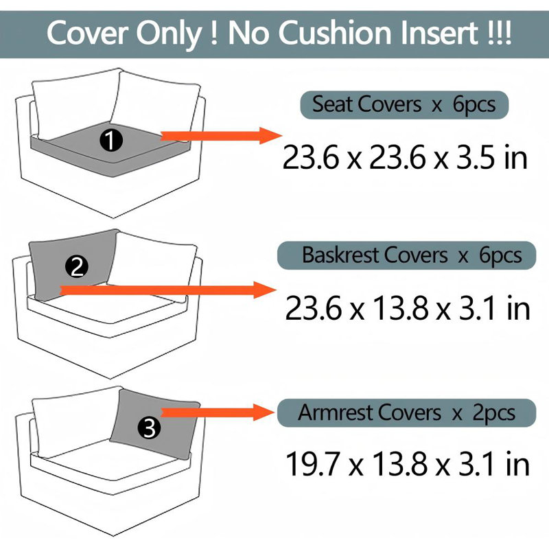 14-Piece Outdoor Cushion Cover Set with Zipper | Replacement Slipcovers for 6-Seater Patio Sofa | Washable Seat and Back Covers | Covers Only - No Inserts