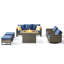 Ensemble de conversation pour patio en osier pour 5 personnes avec foyer, repose-pieds et coussins.-797593855-787197572