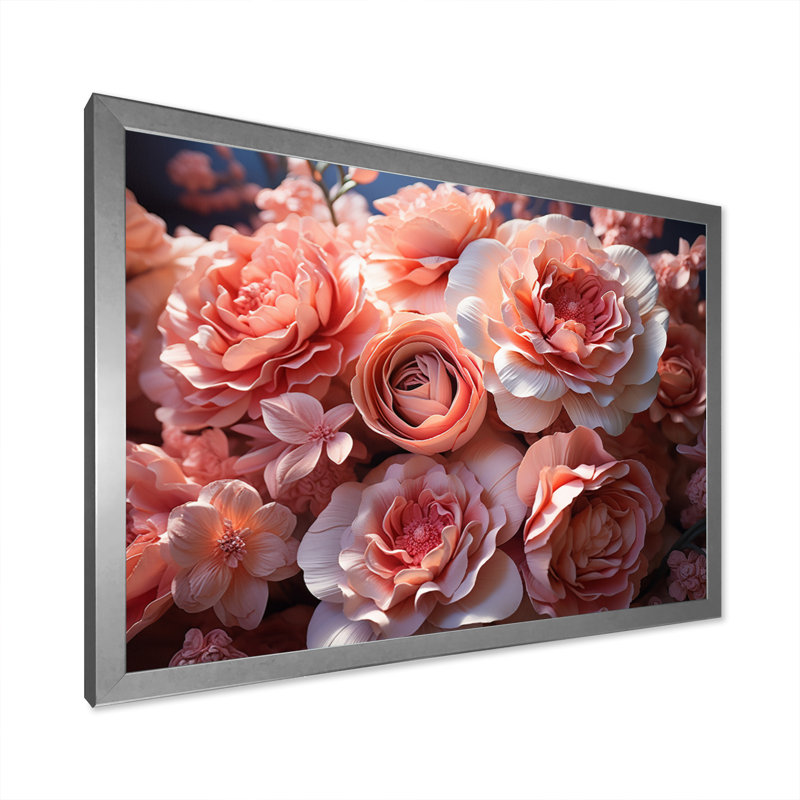 Attenweiler - bouquet de fleurs roses - harmonie délicate I - impression, Cadre simple argenté, H 16 po x l 32 po x P 1 po