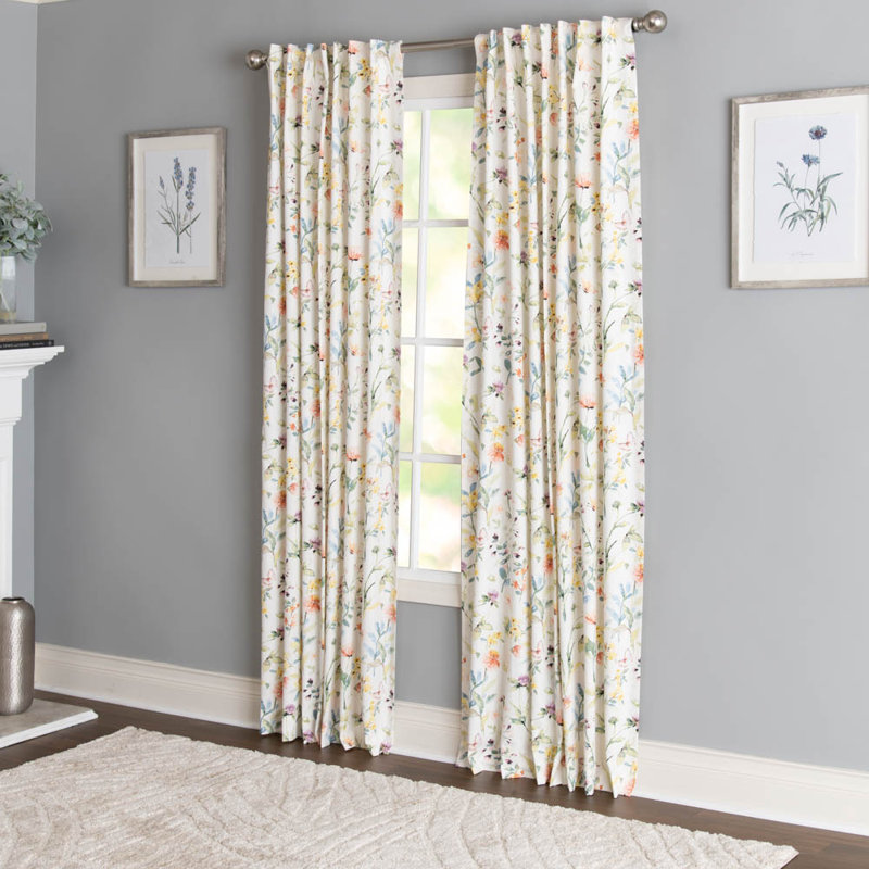 Karyana 100% Cotton Light Filtering Floral Curtain Panel with Rod Pocket Top, 50" W x 84" L