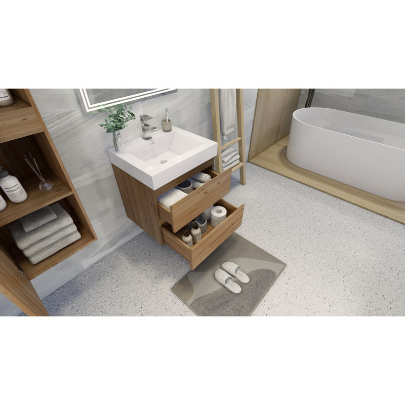 Mitul 23.5'' Single Bathroom Vanity with Acrylic Top, Natural Oak
