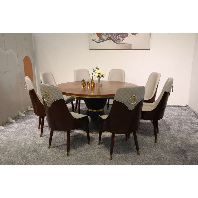 Vogue Lux Orange 61" Round Dining Set, Gray, 9 Pieces: Table, 8 Chairs, 31" H x 61" W x 61" D