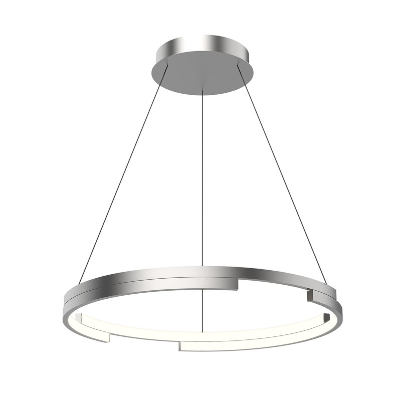 Luminaire suspendu géométrique unique à 1 lumière Anello Minor, Nickel brossé, H 123,38 po x l 24 po x P 24 po