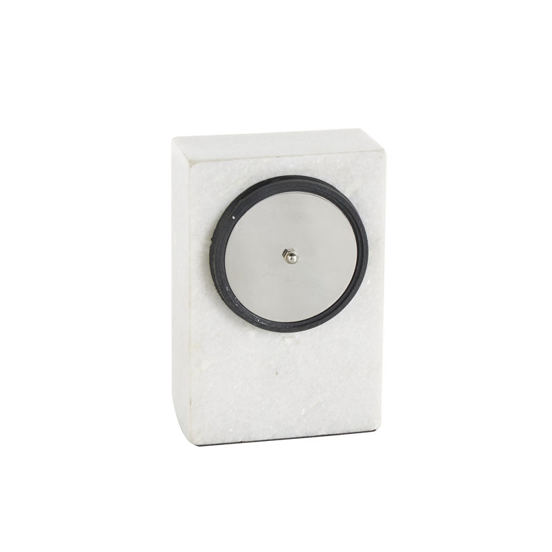 Analog Marble Quartz Tabletop Clock in White, 6.2" H x 4.1" W x 2.55" D