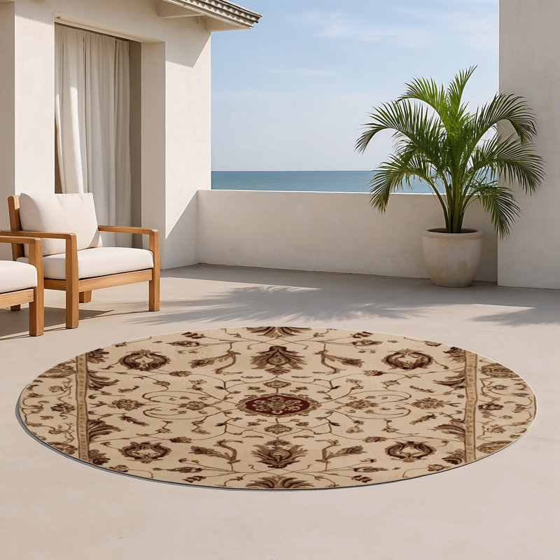 Tapis d'intérieur et d'extérieur brun français, Rond 5 pi