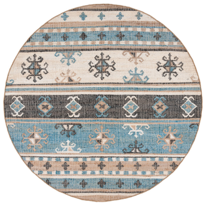 Kilim Flat Weave Jute Southwestern Rug, Round 7'