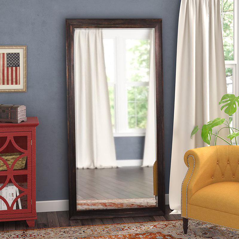Kwante Solid Wood Flat Mirror, 65" H x 31.5" W, Rustic Dark Walnut