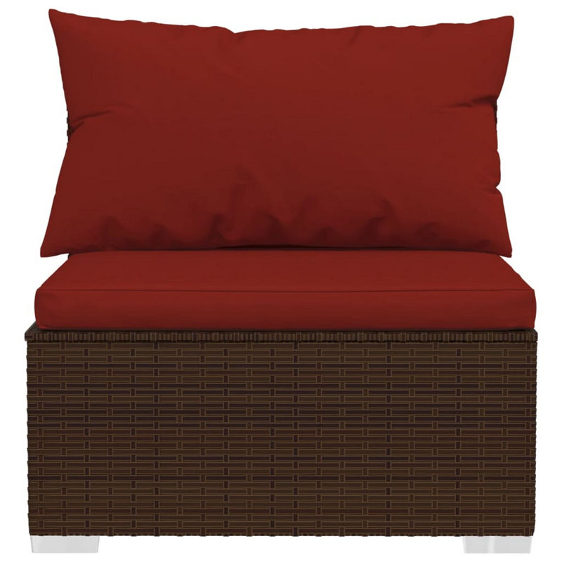 Ensemble de canapé modulaire d'extérieur 4 pièces Joez, table basse, rotin, rouge