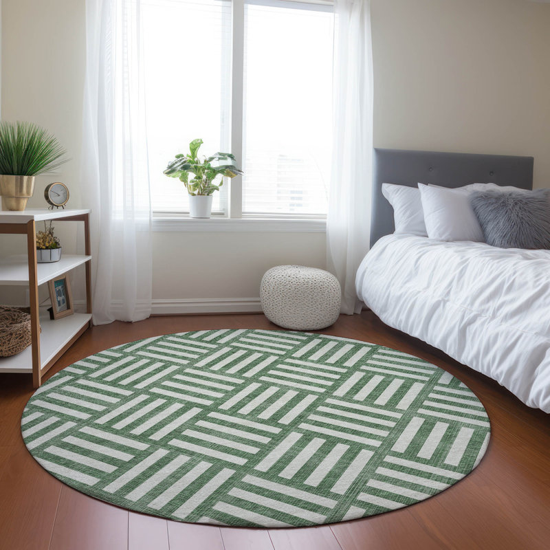 Loreen Flatweave Washable Geometric Indoor / Outdoor Rug, Round 8'