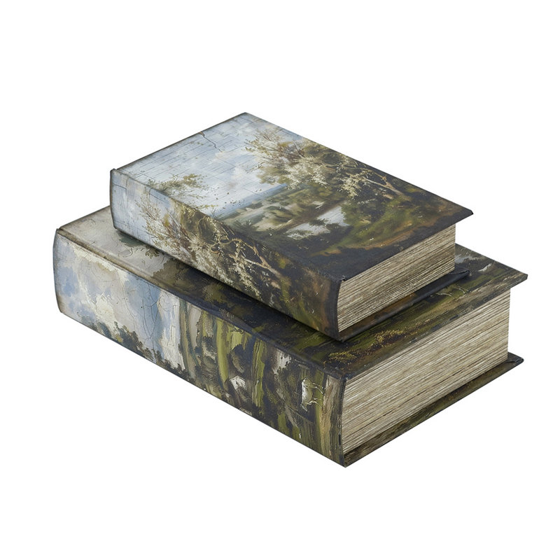 Ensemble de 2 boîtes à livres de paysage rétro, décor de rangement en toile rustique