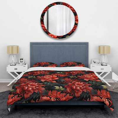 Mystic Red Damask Whispers I Floral Duvet Cover
